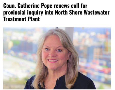 Councillor Pope renews call for provincial inquiry into North Shore Wastewater Treatment Plant